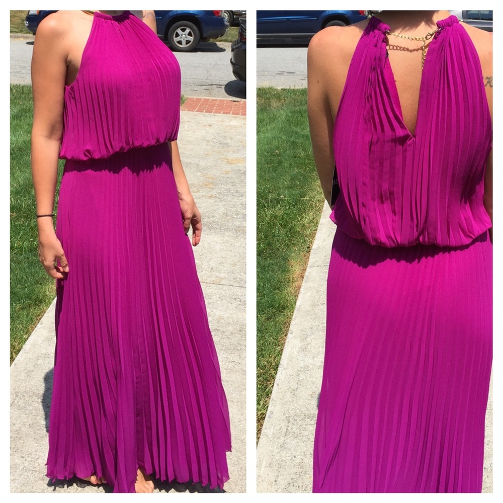 Msk Maxi Pleated Fuchsia purple Dress Necklace 8